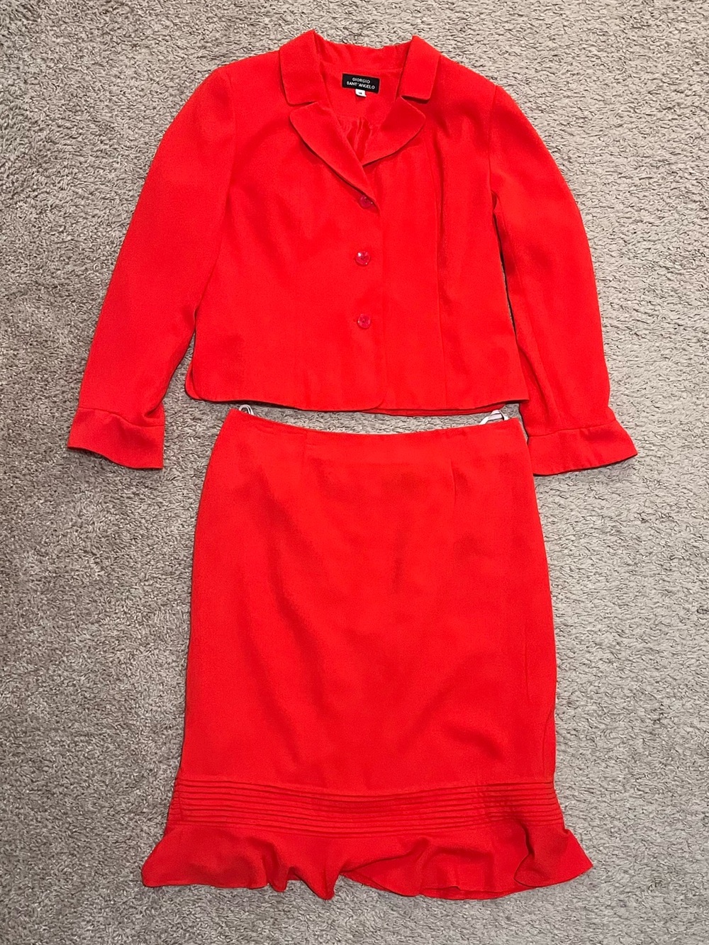 Bright Red Women's Skirt Set - Classic Pencil with Ruffle Hem